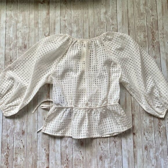 Levi’s Windowpane Delilah Wrap Puff Sleeve Top White Size S - Picture 11 of 14